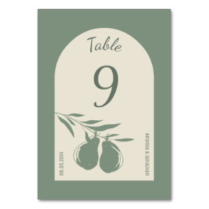 Elegant Green Pear Wedding Table Number