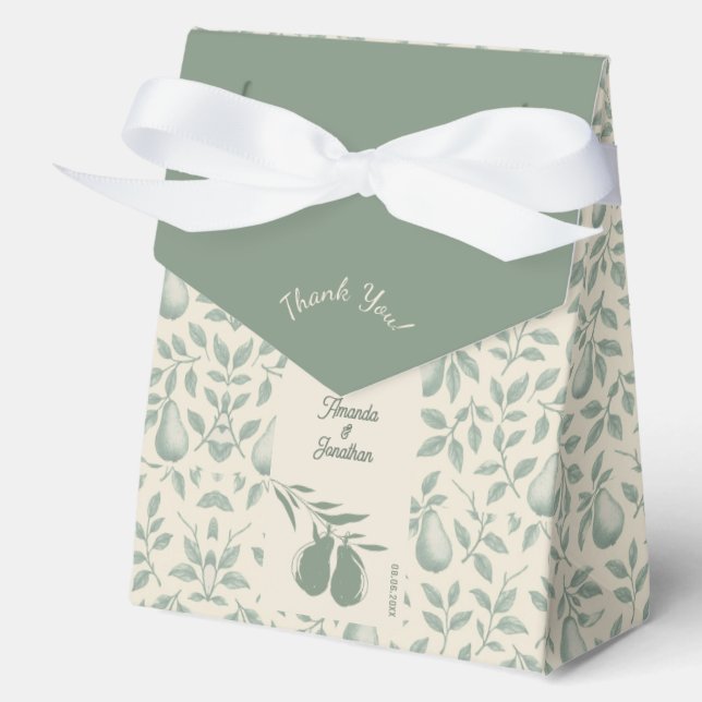 Elegant Green Pear Wedding Thank You Favor Box (Front)