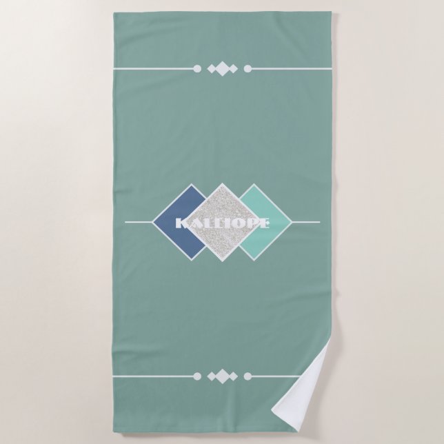 Elegant Green Personalized Beach Towel (Front)