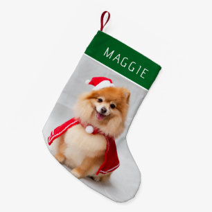 Elegant Green Pet Dog Photo Custom Name Small Christmas Stocking