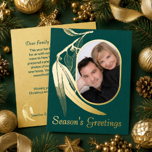 Elegant Green Photo Eucalyptus Art Christmas Gold  Foil Holiday Card