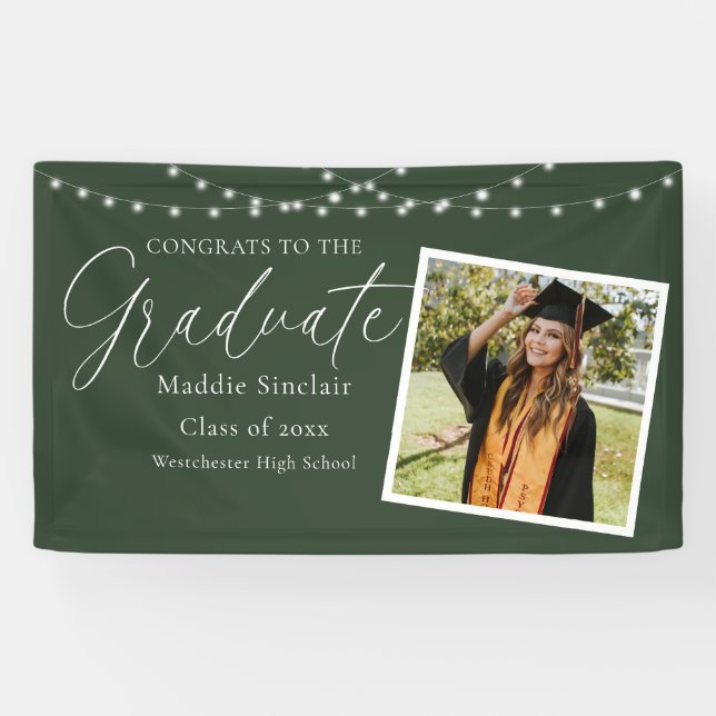 Elegant Green Photo Floral Graduation Banner (Horizontal)