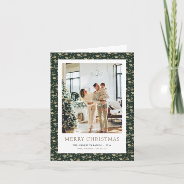 Elegant Green Photo Merry Christmas Folded Holiday Card (Front)