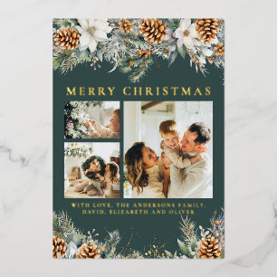 Elegant Green Pine Foliage Botanical Christmas Foil Holiday Card