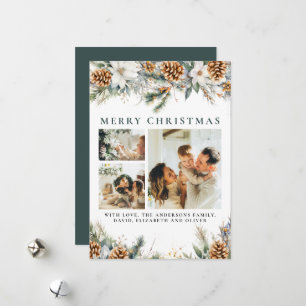 Elegant Green Pine Foliage   Botanical Christmas Holiday Card