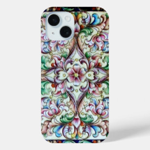 ELEGANT GREEN PINK FLORAL FANTASY iPhone 15 CASE
