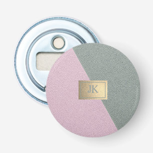 Elegant Green Pink Leather Monogram   Bottle Opener