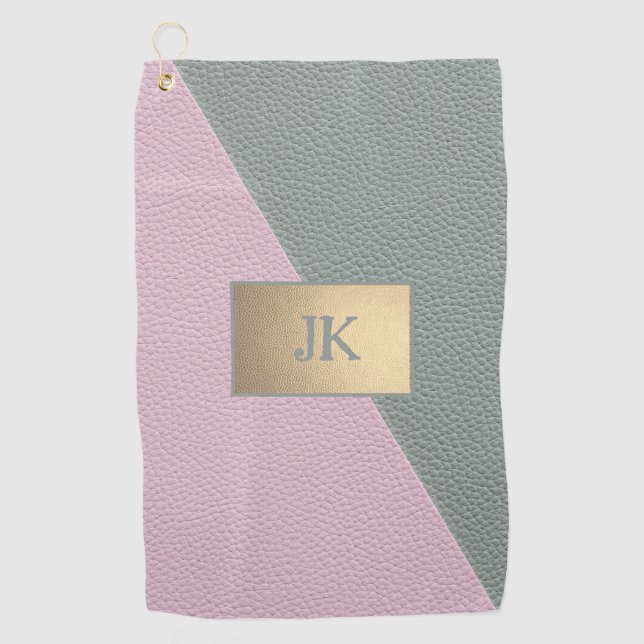 Elegant Green Pink Leather Monogram   Golf Towel (Front)