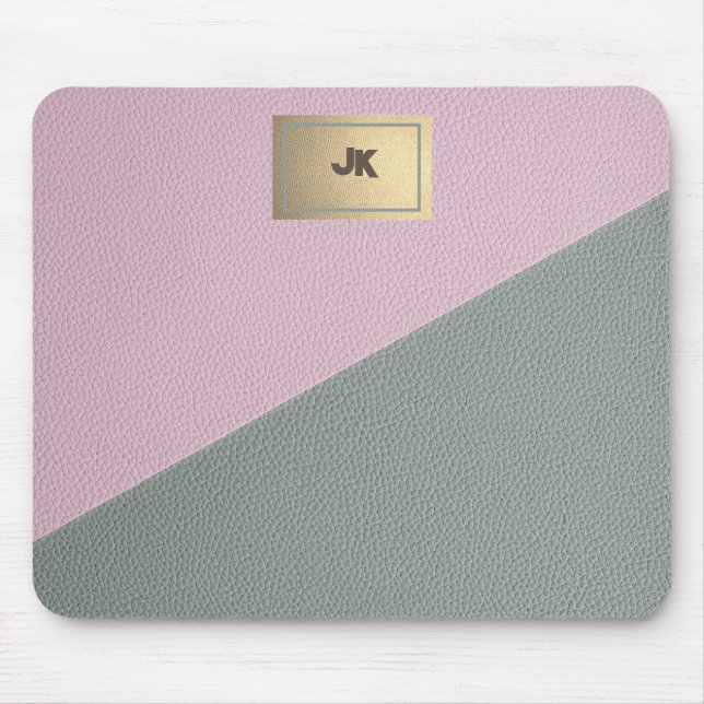 Elegant Green Pink Leather Monogram   Mouse Pad (Front)