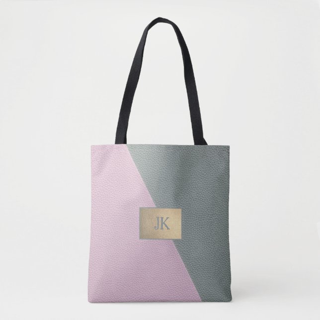 Elegant Green Pink Leather Monogram   Tote Bag (Front)