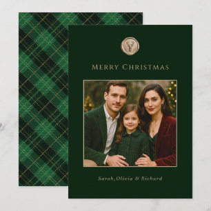Elegant Green Plaid Family Photo Christmas  Holiday Card