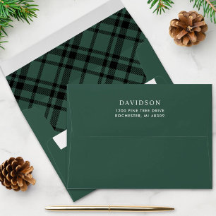 Elegant Green Plaid Lined Christmas Address Envelope