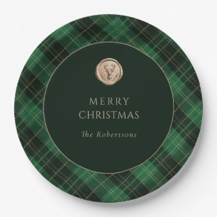 Elegant Green Plaid Merry Christmas Holiday Party  Paper Plate