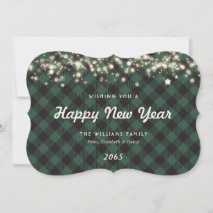 Elegant Green Plaid New Year Card
