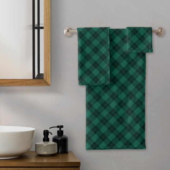 Elegant Green Plaid Pattern Holiday Bath Towel Set (Creator Uploaded)