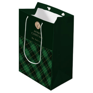 Elegant green plaid personalized  medium gift bag