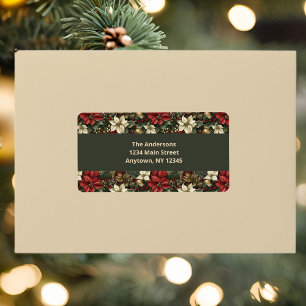 Elegant Green Plaid Poinsettias Christmas Address Label