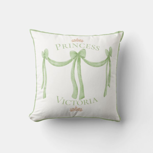Elegant Green Princess Name Crowns Satin Girly Throw Pillow (Front)