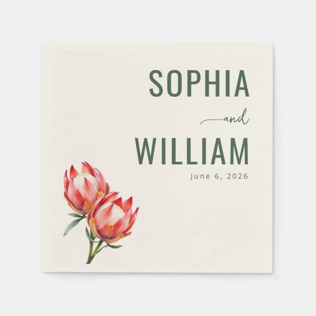 Elegant Green Protea Flowers Napkin (Front)