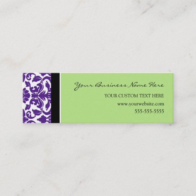 Elegant Green Purple Damask Business Cards (Front)