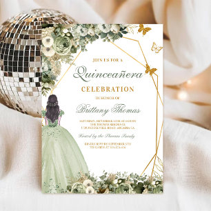 Elegant Green Quinceañera Invitation