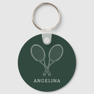 Elegant Green Racket Custom Name Tennis Lover Keychain