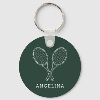 Elegant Green Racket Custom Name Tennis Lover Keychain
