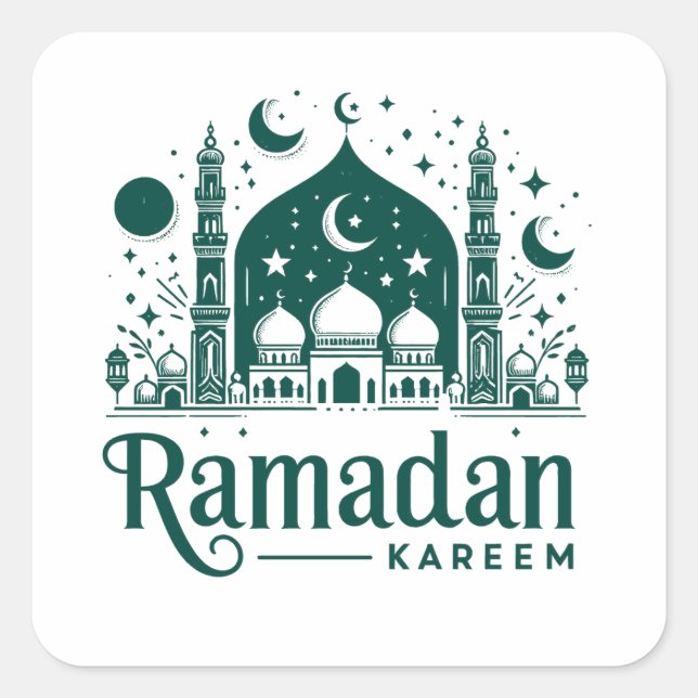 Elegant Green Ramadan Kareem Mubarak Square Sticker (Front)