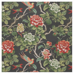 Elegant green red floral chinoiserie fabric
