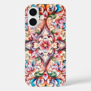 ELEGANT GREEN RED PINK BLUE FLORAL FANTASY iPhone 16 CASE