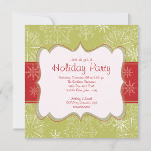 Elegant Green & Red Snowflakes Holiday Party Invitation