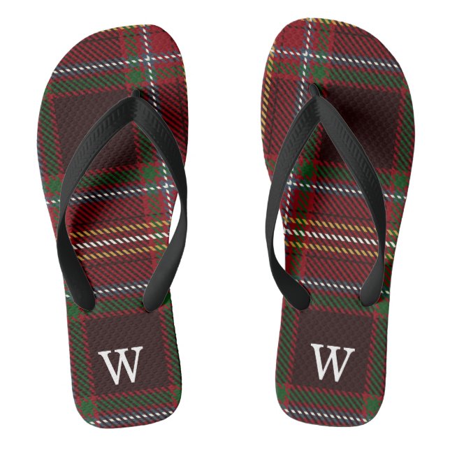 Elegant green & red tartan plaid Personalized  Flip Flops (Footbed)