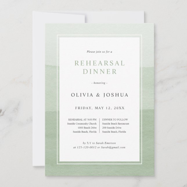 Elegant Green Rehearsal Dinner Wedding Invitation (Front)