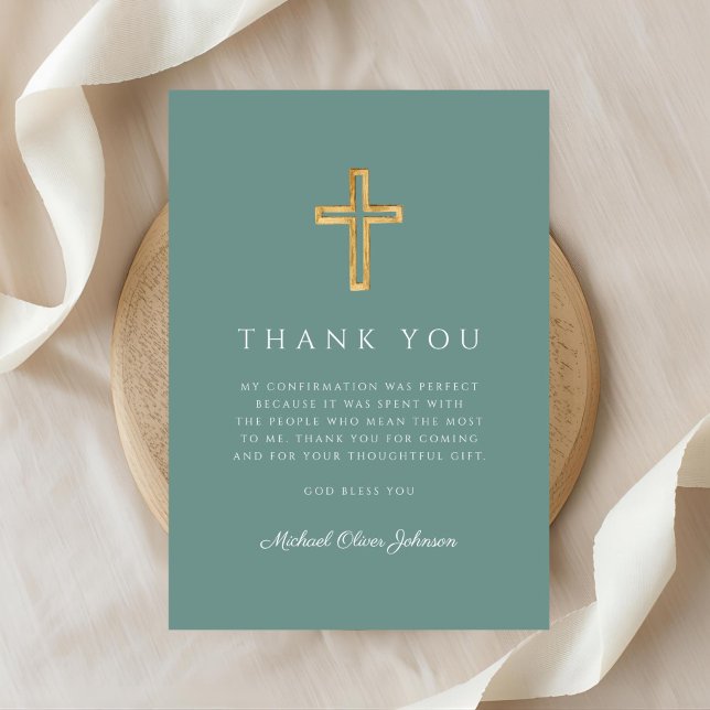 Elegant Green Religious Cross Bpy Confirmation Thank You Card (Elegant Green Religious Cross Bpy Confirmation Thank You Card)