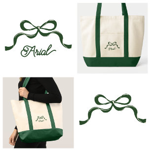 Elegant Green Ribbon Bow Tote Bag