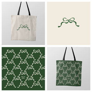 Elegant Green Ribbon Bow Tote Bag