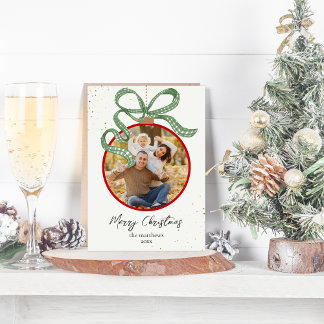 Elegant Green Ribbon Photo Christmas Card