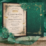 Elegant Green Rose Gold Black Quinceanera Invitation<br><div class="desc">Create your own unique DIY elegant gold, black and green quinceanera invitations on an easy template that can be personalized for a sweet 15 birthday party, not to mention other special occasions. The pretty "once upon a time" fairy tale design depicts luxurious watercolor emerald green roses with teal blue undertones...</div>