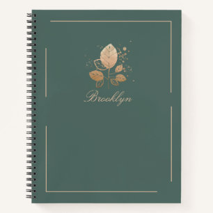Elegant Green & Rose Gold Floral Personalized Notebook
