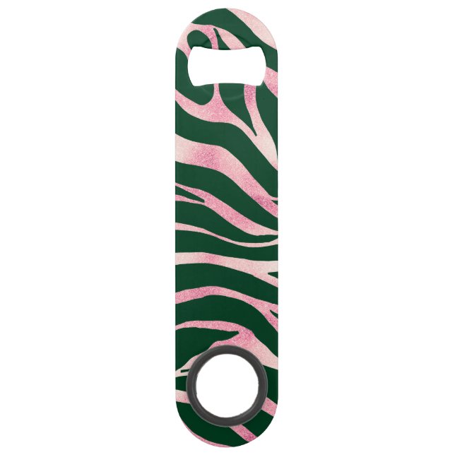 Elegant Green Rose Gold Glitter Zebra Bar Key (Front)