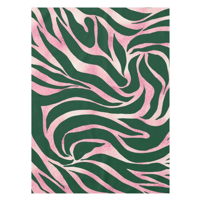 Elegant Green Rose Gold Glitter Zebra Tablecloth (Front)