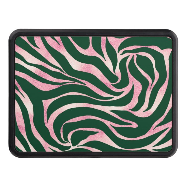 Elegant Green Rose Gold Glitter Zebra Trailer Hitch Cover (Front)