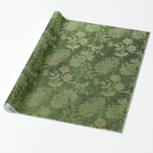 Elegant green royal damask floral pattern wrapping paper