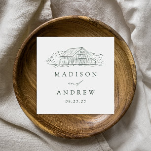 Elegant Green Rustic Barn Personalized Wedding Napkin