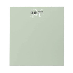 Elegant green sage monogram name notepad