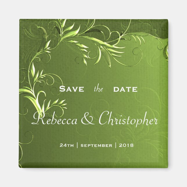 Elegant Green Save the Date Magnet (Front)