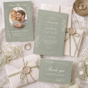 Elegant Green Save The Date Wedding Invitation