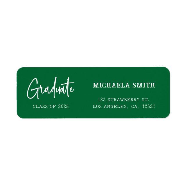 Elegant Green Script Graduation Return Address (Front)