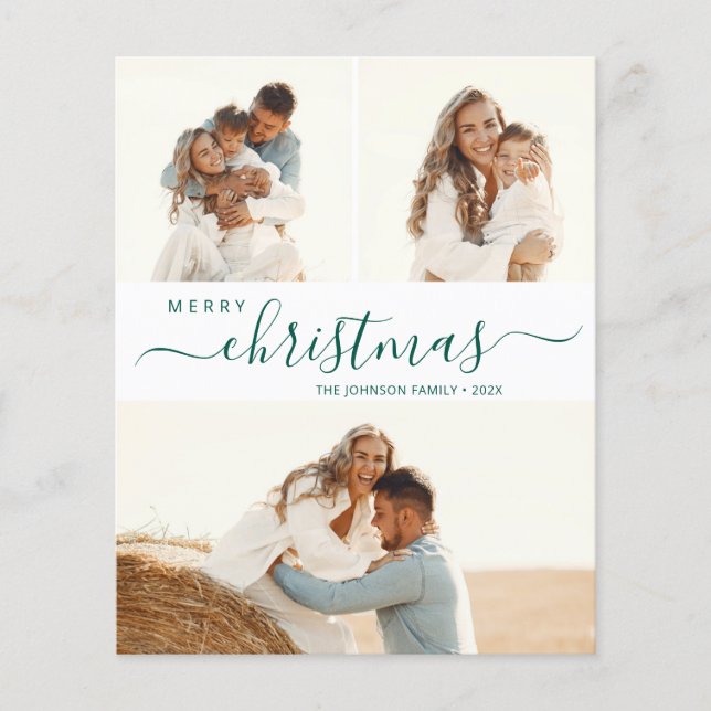 Elegant Green Script Photo Collage Christmas Flyer (Front)