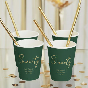 Elegant Green Seventy Birthday Paper Cup Gold